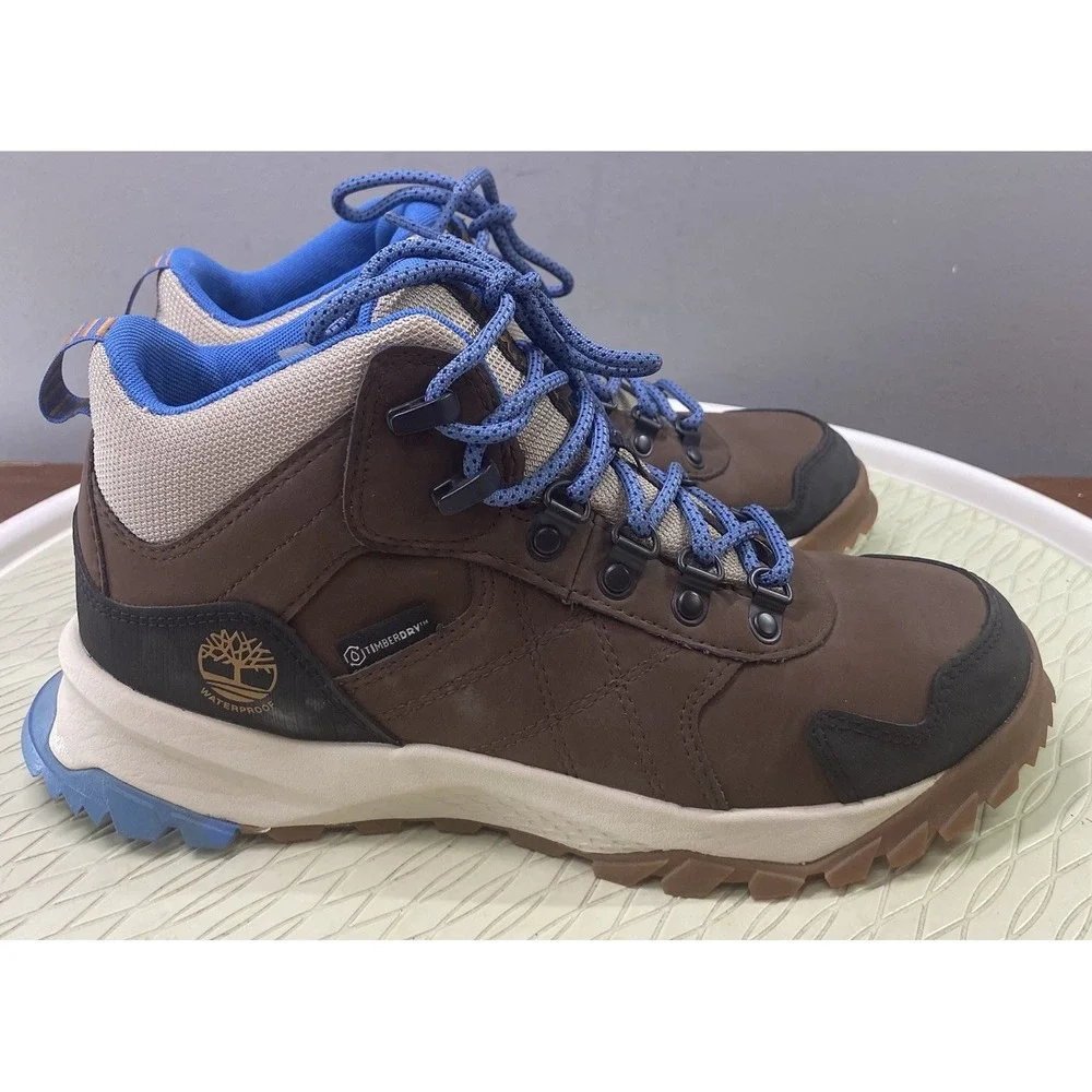 Timberland Women Lincoln Peak Leather Ankle Hiking Boot Shoes Brown&Blue 7.5 EUC - Picture 4 of 9